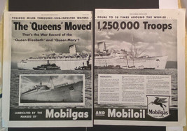 Vintage Print Ad Mobilgas Queen Elizabeth Mary Ships 1945 2 Pages 13.5x1... - $14.69