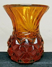 Honey Amber Glass Pineapple Base Starburst Design Toothpick Holder 2 3/8&quot; - £11.95 GBP