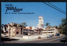 CABRILLO TRAVEL LODGE San Diego CA  Building Cars chrome postcard not po... - $5.45