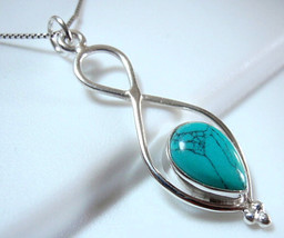 Turquoise Pendant Infinity Symbol Declares Forever Love 925 Sterling Silver - £5.38 GBP