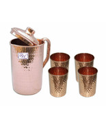 Pure copper Hammered Jug Pitcher pure Solid With Set of 4 Glass Tumbler ... - €51,33 EUR