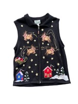The Quacker Factory Santa Sled Christmas Home Tree Sweater Vest Medium Black - £35.84 GBP