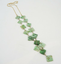 Vintage 14K gold and natural Jade carved tile necklace - £553.25 GBP