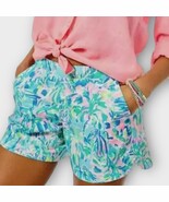 LILLY PULITZER Ocean View Blue Ibiza Cabana Cocktail Shorts Size XS Cotton - $43.54