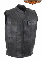 Motorcycle Club Vest With Gun Pockets On Both Sides Cowhide Leather Snap - $98.01+