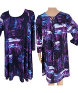 Nina Leonard Tie Back Purple Abstract Dress Print A Line L - $38.29 CAD