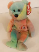 Ty Beanie Baby Peace the Pastel Tie-Dye Bear 8&quot; Tall Retired Mint With A... - £15.65 GBP