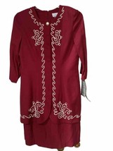 S L petites red  3/4 Sleeves embrodiery dress  Size 14 - $39.59