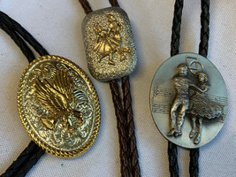Lot of 3 Bolo Ties Jewelry Slides Musical Dancers Southwestern Eagle Nec... - $49.45