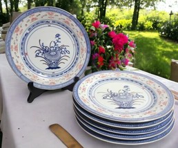 Vtg Chinese Blue &amp; White Porcelain Rice Eyes Flower 10&quot; Dinner Plates - ... - £50.05 GBP