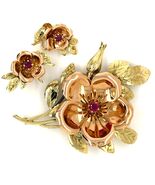 Vintage Tiffany &amp; Co. 14k Two-Tone Gold Brooch and Earring Set W/Floral ... - $8,994.40