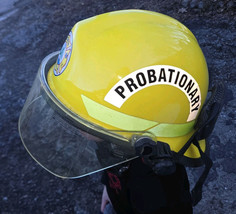 BULLARD Yellow Fire Dome Helmet FIRE HELMET Probationary Posey Id&#39;d Boet... - £108.34 GBP