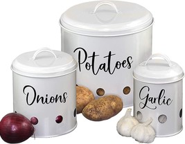  Kitchen Canisters Set of 3 - Airtight Potato, Onion &amp; Garlic Keeper for Vegetab - £63.14 GBP