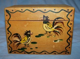 Vintage Hand-Painted Woodpecker Wood Ware Rooster Recipe Box-Japan - £10.83 GBP