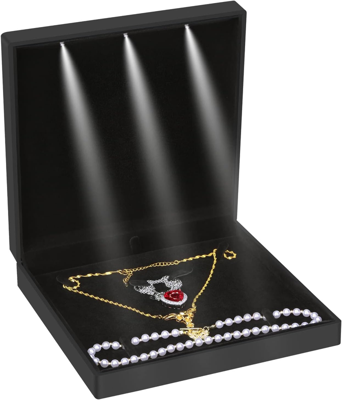 Large Velvet Jewelry Set Gift Box, Necklace Box with LED Light, Elegant Velvet G Item image 2