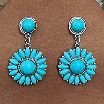 New Boutique Faux Turquoise Sunburst Cluster Drop Earrings Western Flowe... - $24.99