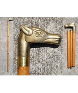 vintage horse head cane collapsible WOOD &amp; BRASS strong ESTATE SALE - $44.99