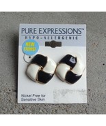 Pure Expressions Black Off White Enamel Gold Tone Metal Square Pinwheel ... - £7.00 GBP