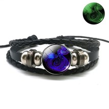 Glowing In The Dark 12 Constellation Leather Wrap Bracelet Punk Zodiac Braided B - £10.47 GBP