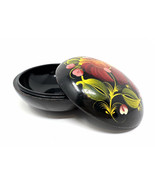 Black Lacquer Wood Box Trinket Candy Hand-Painted Pink Flowers Mid Centu... - £21.39 GBP