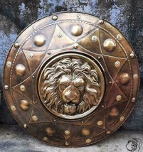 Medieval Handcrafted King Lion Face Shield 22&quot; Metal Round Shield Home Décor - £131.15 GBP