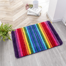 Anti Slip Bath Mat Super Absorbent Bathroom Carpet Rainbow Stripe Colorful - £34.92 GBP