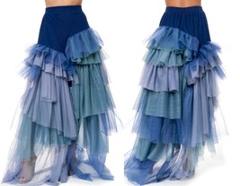 NEW Tov Holy Blue Tiered Tulle Maxi Skirt Dress S M L XL MSRP $262 - £111.90 GBP