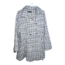 Shein Curve Women Tweed Plaid Lapel Collar Pea Coat Size 1X White Black ... - $7.98