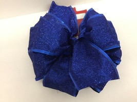 Holiday Time Blue Glitter Wired Edge Christmas Gift Bow Package Wedding ... - £7.85 GBP