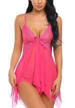 Charming Lingerie Lace Pink Chemise With Asymmetrical Hemline - Size Large image 4