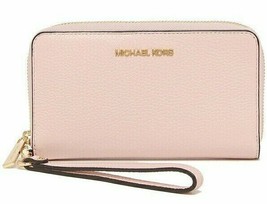 Michael Kors Jet Set Travel Phone Case Wallet Wristlet Pink Leather / Gold FS - £61.97 GBP