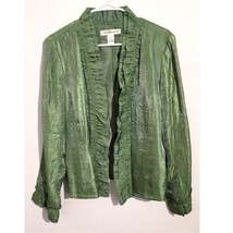 RAFAEL Ruffled Open Front Long Sleeve Blazer Jacket Shimmery Green Plus 14 - £30.28 GBP