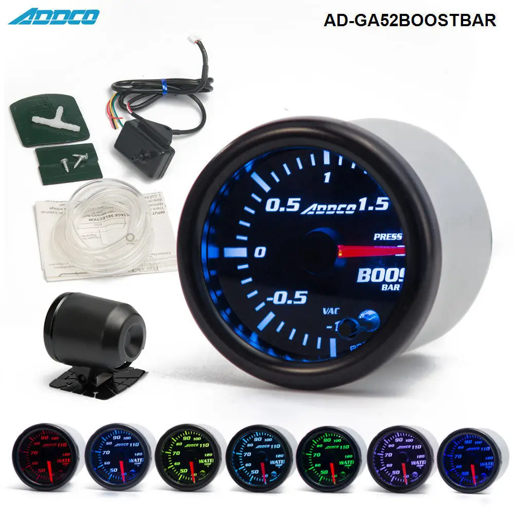 2&quot; 52mm 7 Color LED Smoke Face Car Auto Bar Turbo Boost Gauge Meter With Sensor - £39.48 GBP