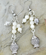 Shell Earrings, Shell Beads Earrings, Long Boho earrings, Fish earrings (E119) - £11.25 GBP