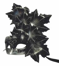 Black Silver Leaf Cascade Mask Masquerade Prom Mardi Gras - £16.34 GBP