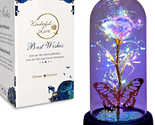 Mother&#39;s Day Gifts for Mom,Galaxy Rainbow Butterfly Rose in Glass Dome, ... - $22.78