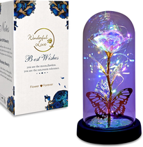 Mother&#39;s Day Gifts for Mom,Galaxy Rainbow Butterfly Rose in Glass Dome, Women Gi - £18.16 GBP
