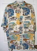 Pierre Cardin Shirt Men XL Hawaiian Blue White Coral Coast 100% Rayon - £13.42 GBP