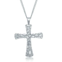 iJewelry2 Stainless Steel Pebbled Cross Pendant Biker Curb Chain Necklace - £37.82 GBP