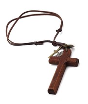 JEWELRY Cross Necklace for Men with Leather Chain Look - $44.14