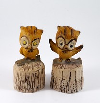 2 Lipco Owl Bells Ceramic Tree Stump Brown 4&quot; tall Vintage - £6.37 GBP