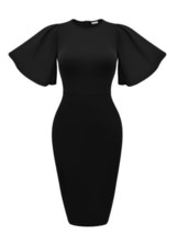 GRACE KARIN Women 3/4 Ruffle Sleeve Slim Fit Business Pencil Dress Black Size... - £12.54 GBP