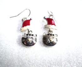 Dangle Earrings Cat Heads w/ Santa Hats On Fish Hook Wires Christmas Holiday NEW - £10.85 GBP