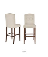 Two Walnut Finish Upholstered Bar Stool with Back Biscuit Beige Seat Sty... - £149.40 GBP