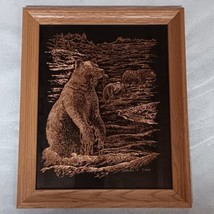 Copper Engraving Bears in Stream Framed Picture 8x10 Signed D. Pavlakovich 2015 - £30.42 GBP