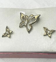 Vtg Brooch And Post Earrings Set Butterflies Gold Tone Clear Rhinestones... - $66.62 MXN