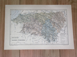 1887 Antique Map Of Department Of BASSES-PYRENEES Bayonne Pau / France - £21.15 GBP