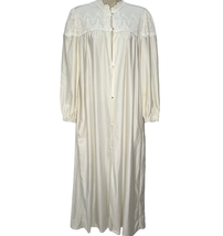 Vintage 70s Miss Dior Gown Robe House Coat Size M Ivory White Lace Detail Button - £55.35 GBP