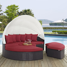 Convene Canopy Outdoor Patio Daybed Espresso Red EEI-2173-EXP-RED-SET - £1,748.48 GBP