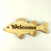 Rustic Engraved Wooden Welcome Gone Fishing Cabin Retreat Entrance 12&quot; Fish Sign - £15.80 GBP